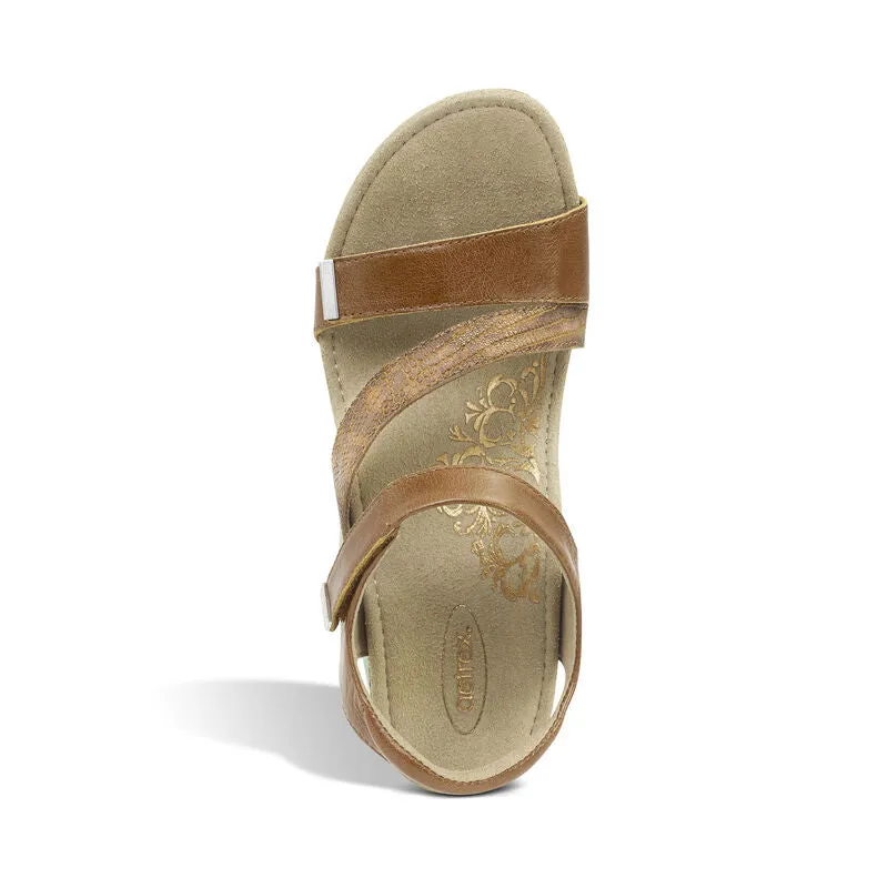 Aetrex Women's Brynn Quarter Strap Wedge Sandal - Cognac EW112W