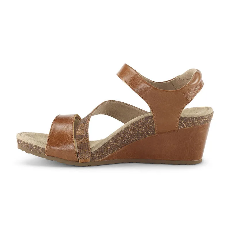Aetrex Women's Brynn Quarter Strap Wedge Sandal - Cognac EW112W