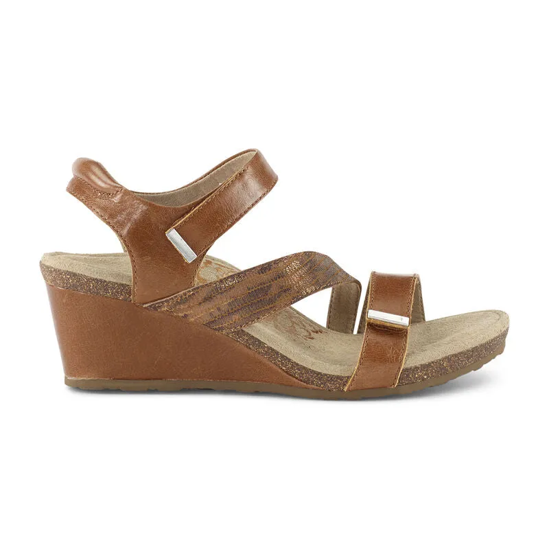Aetrex Women's Brynn Quarter Strap Wedge Sandal - Cognac EW112W