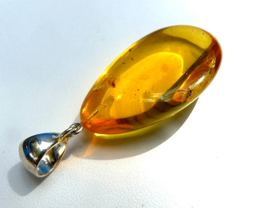 Baltic Amber Pendant with Fossil Insects Bug Honey Jewelry 1.14" 7.3 gram 925 Silver