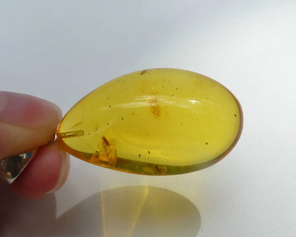 Baltic Amber Pendant with Fossil Insects Bug Honey Jewelry 1.14" 7.3 gram 925 Silver