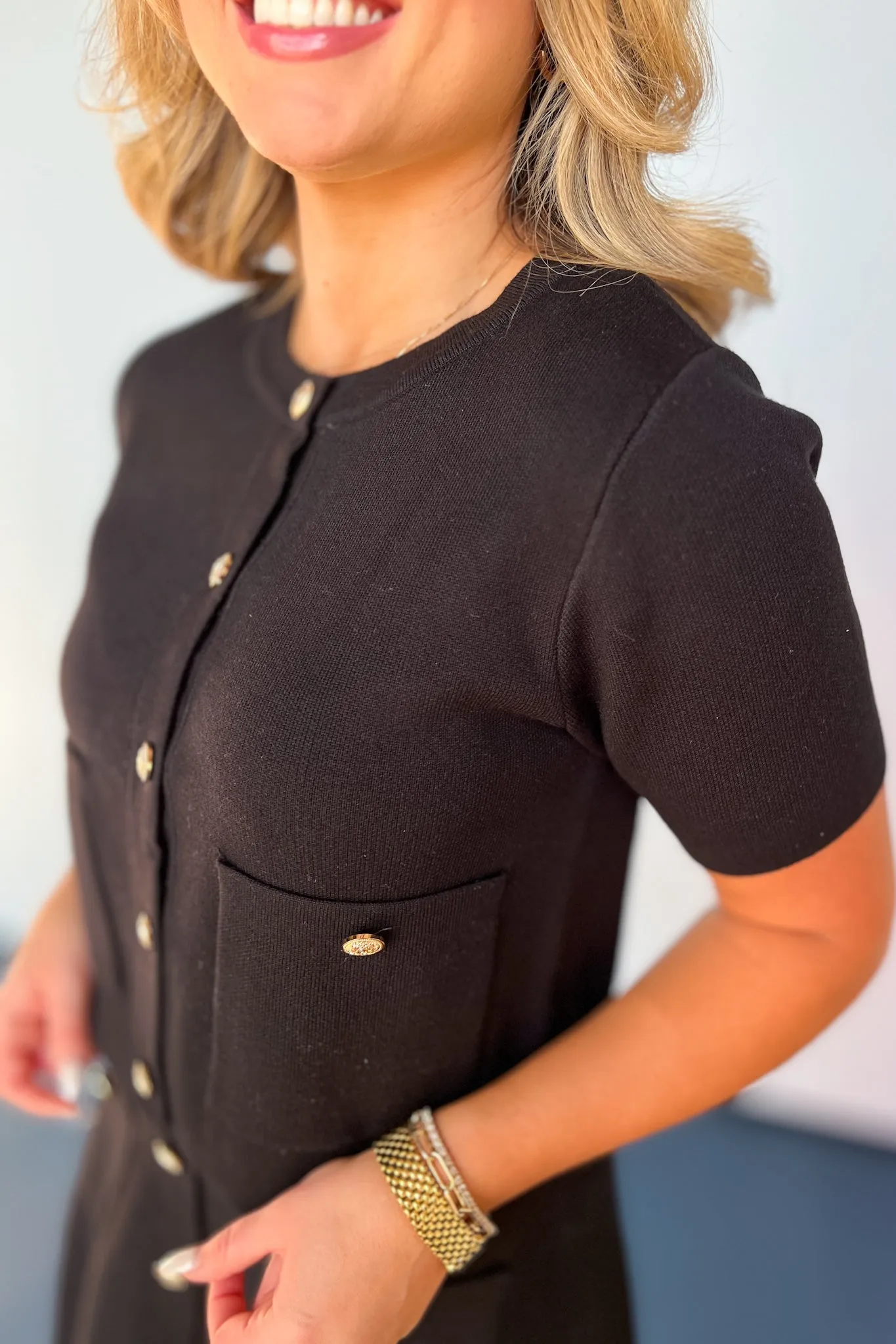 Black Button Detail Front Top