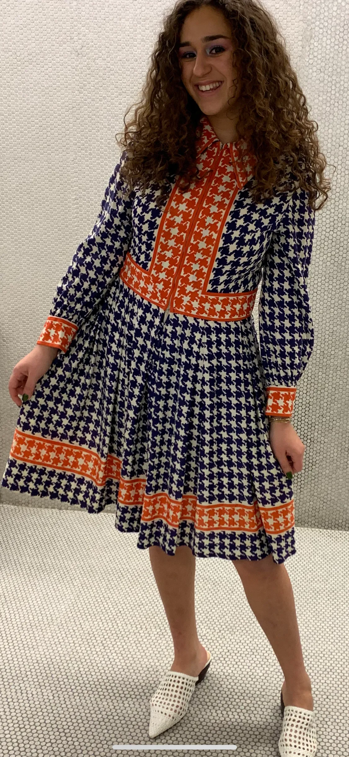 Blue and red checked dress