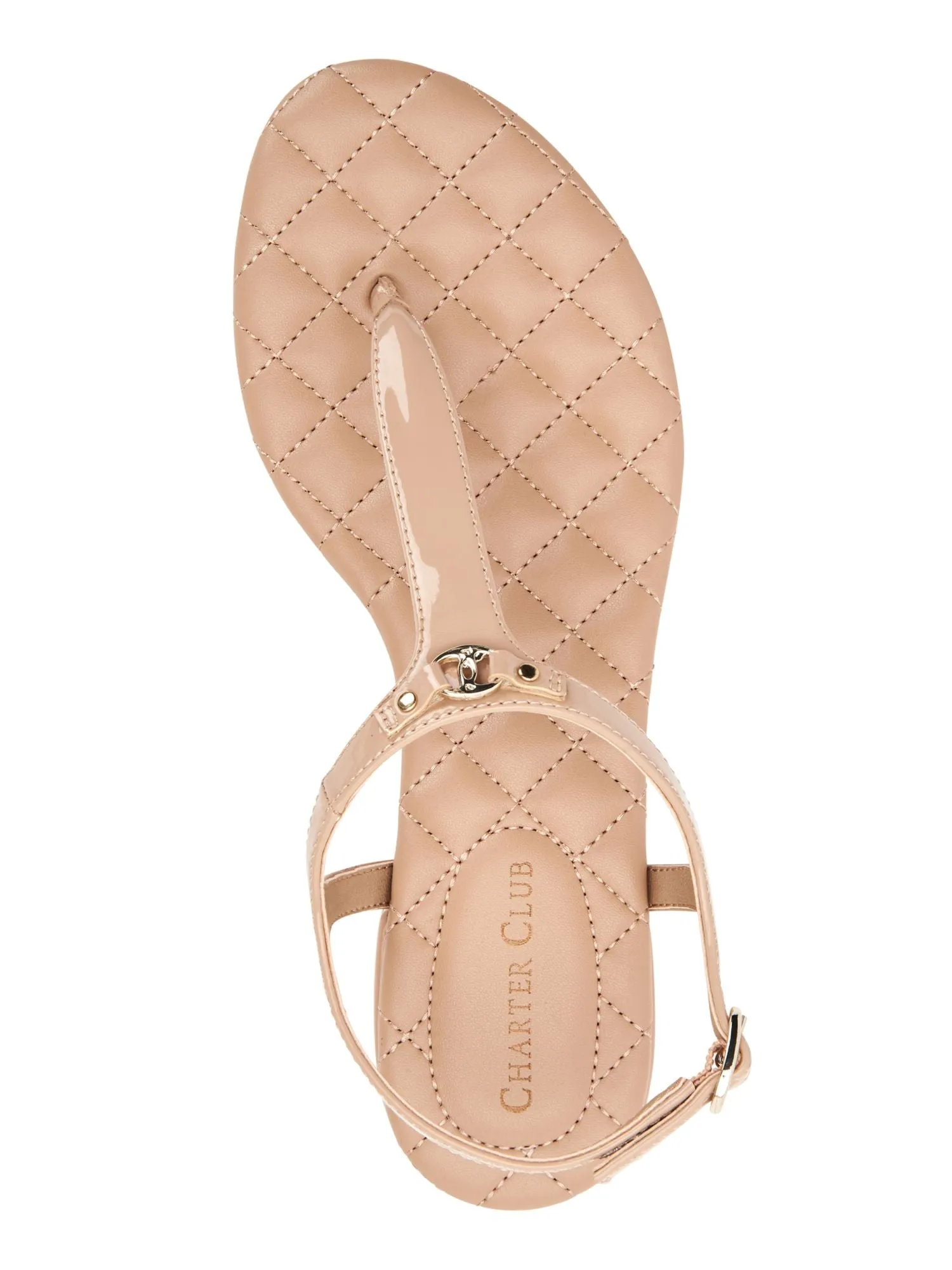 CHARTER CLUB Womens Beige Slingback Adjustable Strap Hardware Detail Quilted Padded Carinna Round Toe Block Heel Buckle Thong Sandals Shoes M