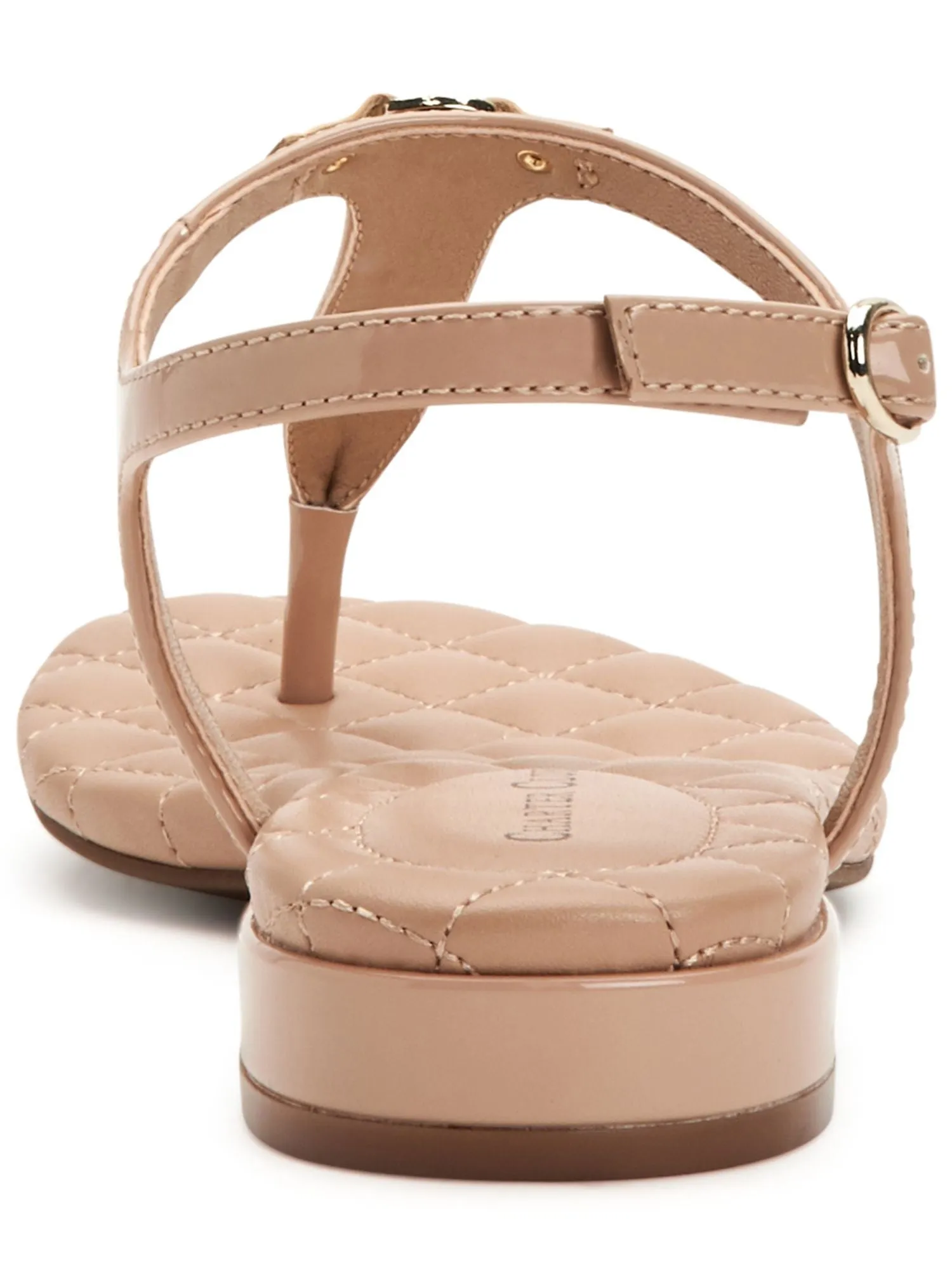 CHARTER CLUB Womens Beige Slingback Adjustable Strap Hardware Detail Quilted Padded Carinna Round Toe Block Heel Buckle Thong Sandals Shoes M