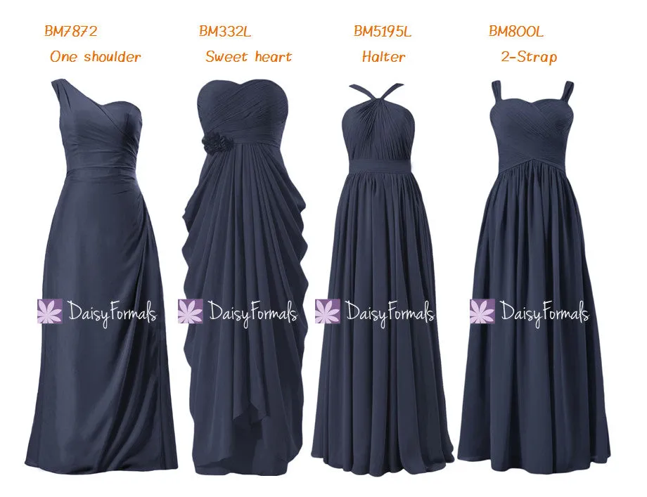 Classic Navy Chiffon Bridesmaids Dress Long Navy Mix-Match Long Party Dress (MM158)