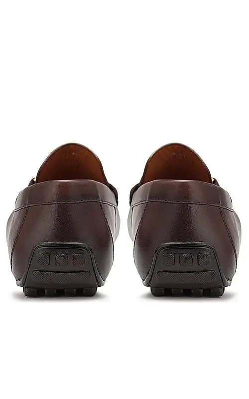 Coffee Leather Moccasins With Panel