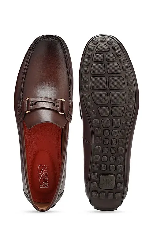 Coffee Leather Moccasins With Panel
