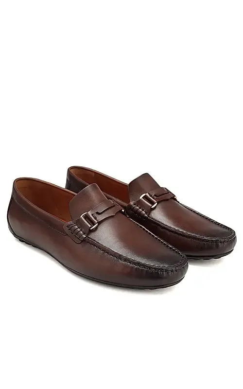 Coffee Leather Moccasins With Panel