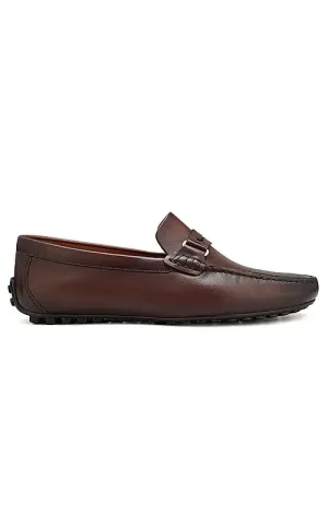 Coffee Leather Moccasins With Panel