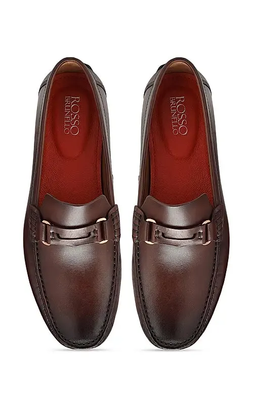 Coffee Leather Moccasins With Panel