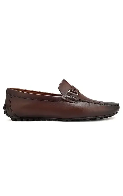 Coffee Leather Moccasins With Panel
