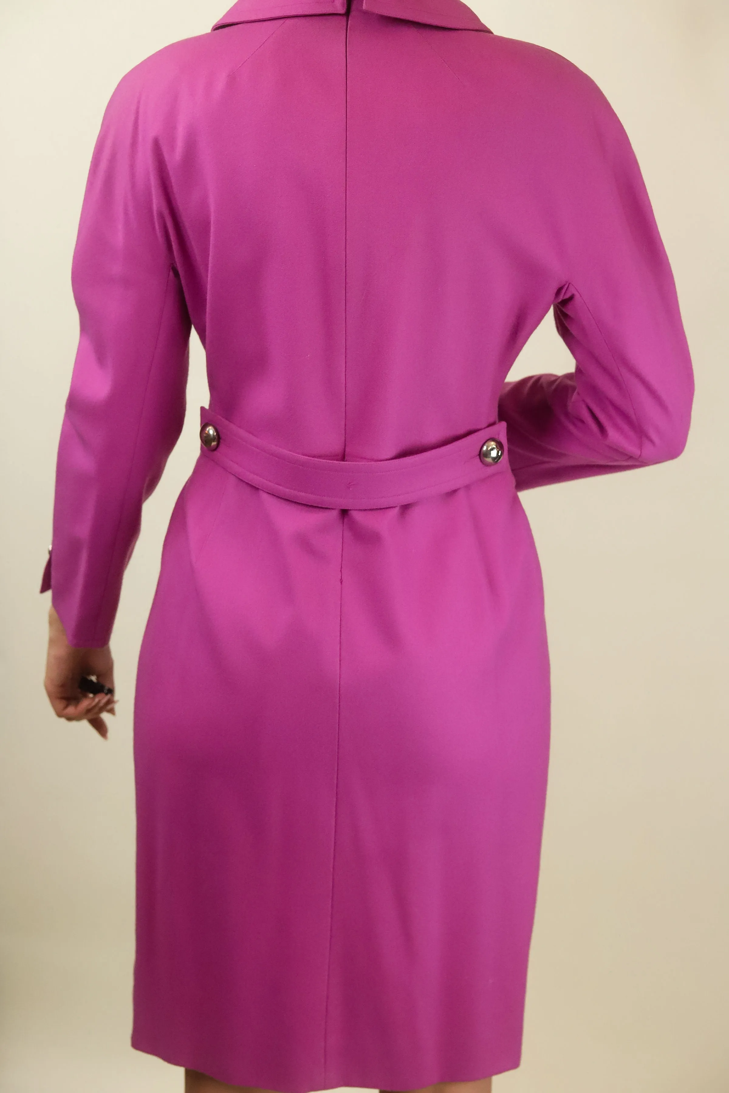 Courreges c. 1980's Pink Wool Dress with Silver Buttons