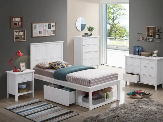Elodie Twin Bed w/Two Drawer Storage, White Finish