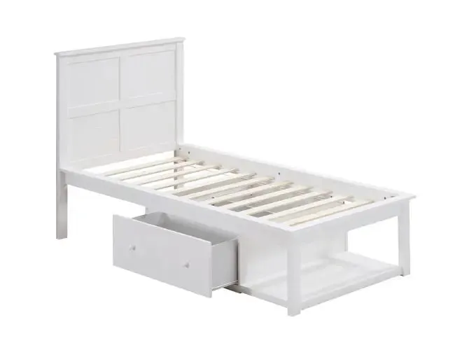 Elodie Twin Bed w/Two Drawer Storage, White Finish