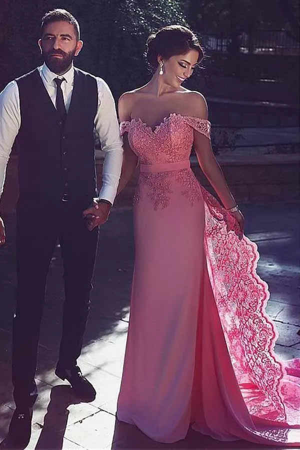 Glamorous Chiffon Off-the-shoulder Neckline Mermaid Formal Dress PG502