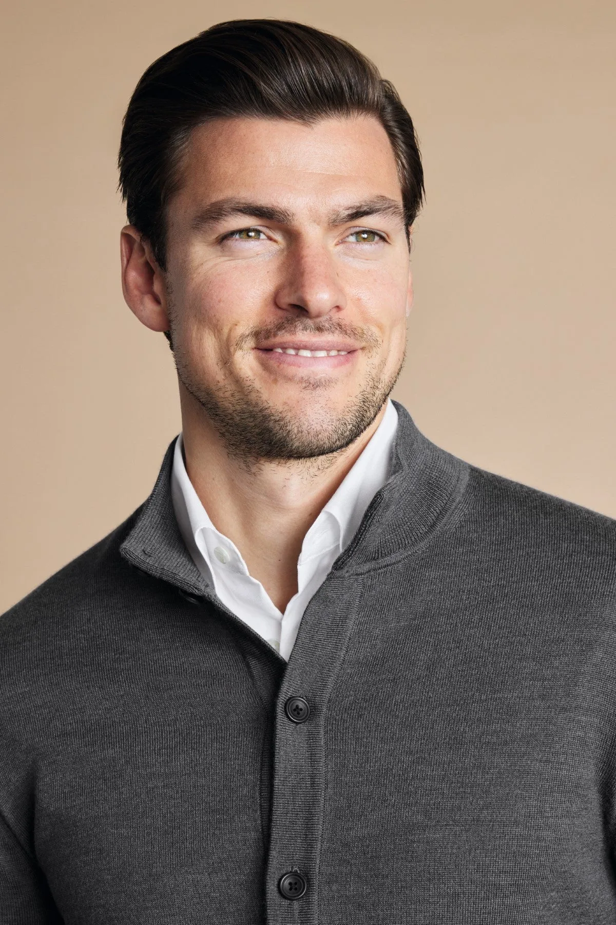 Grey Button Through Funnel Neck Cardigan