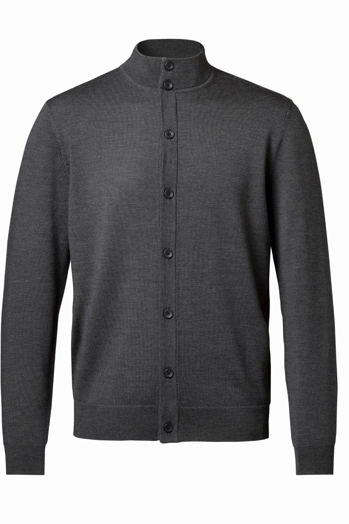 Grey Button Through Funnel Neck Cardigan