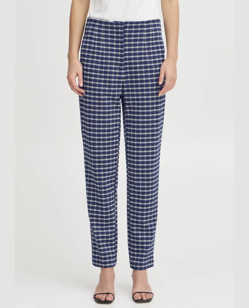 Ichi Kate Checked Medieval Blue Trousers