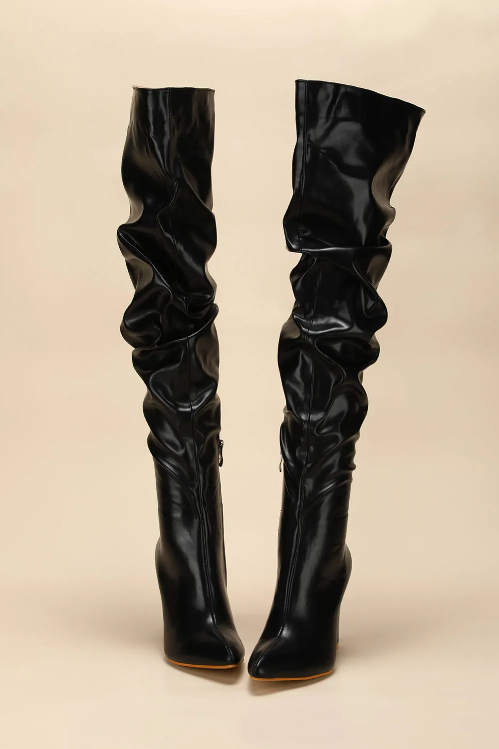 JOSKAA Woman Elegant high heel Black Chunky High-Heeled High Boots