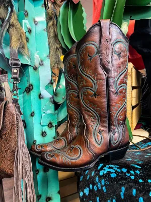 LD Brown Embroidery Corral Boot