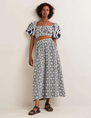 Linen Midi Skirt-French Navy, Bloomsbury Mono