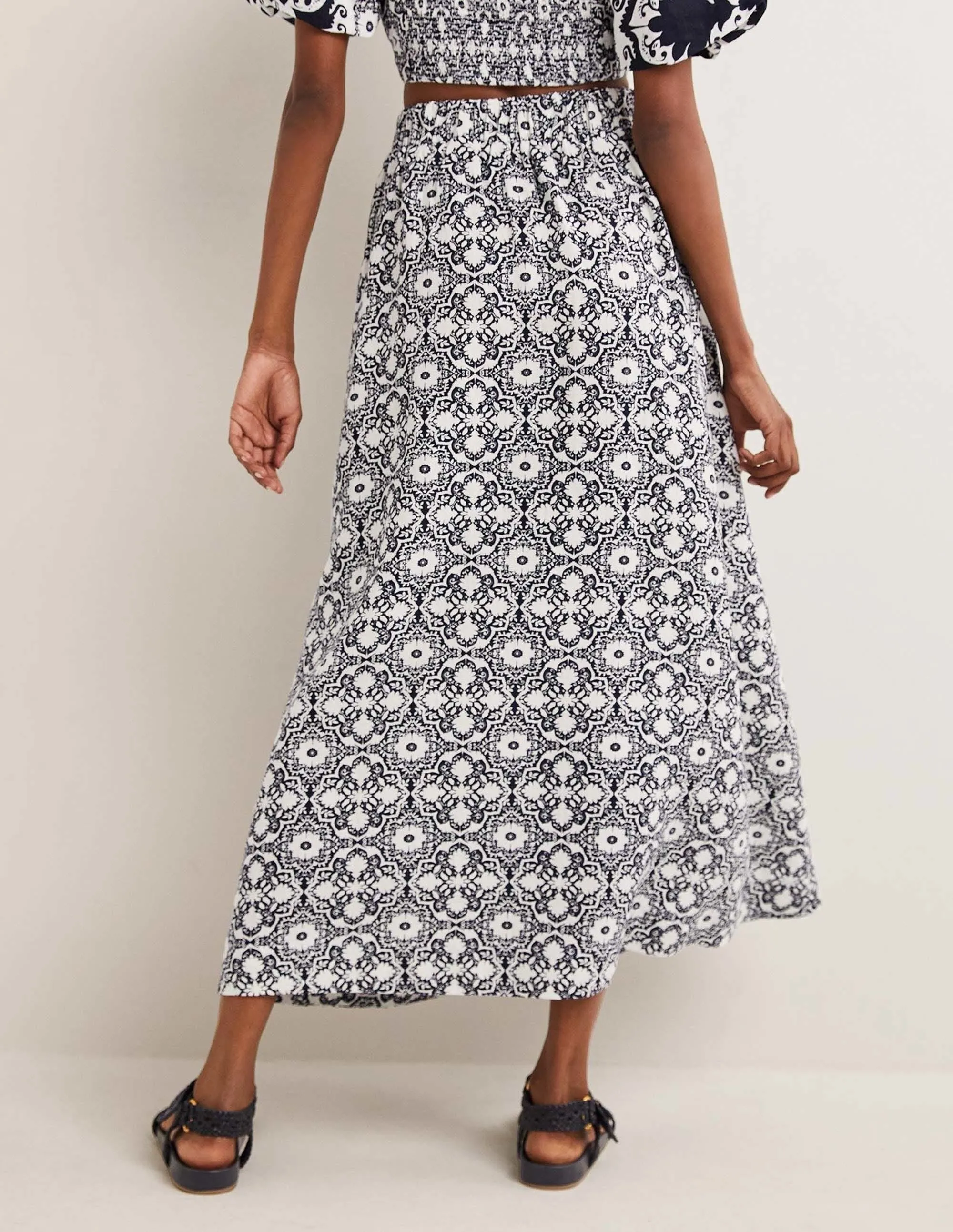 Linen Midi Skirt-French Navy, Bloomsbury Mono