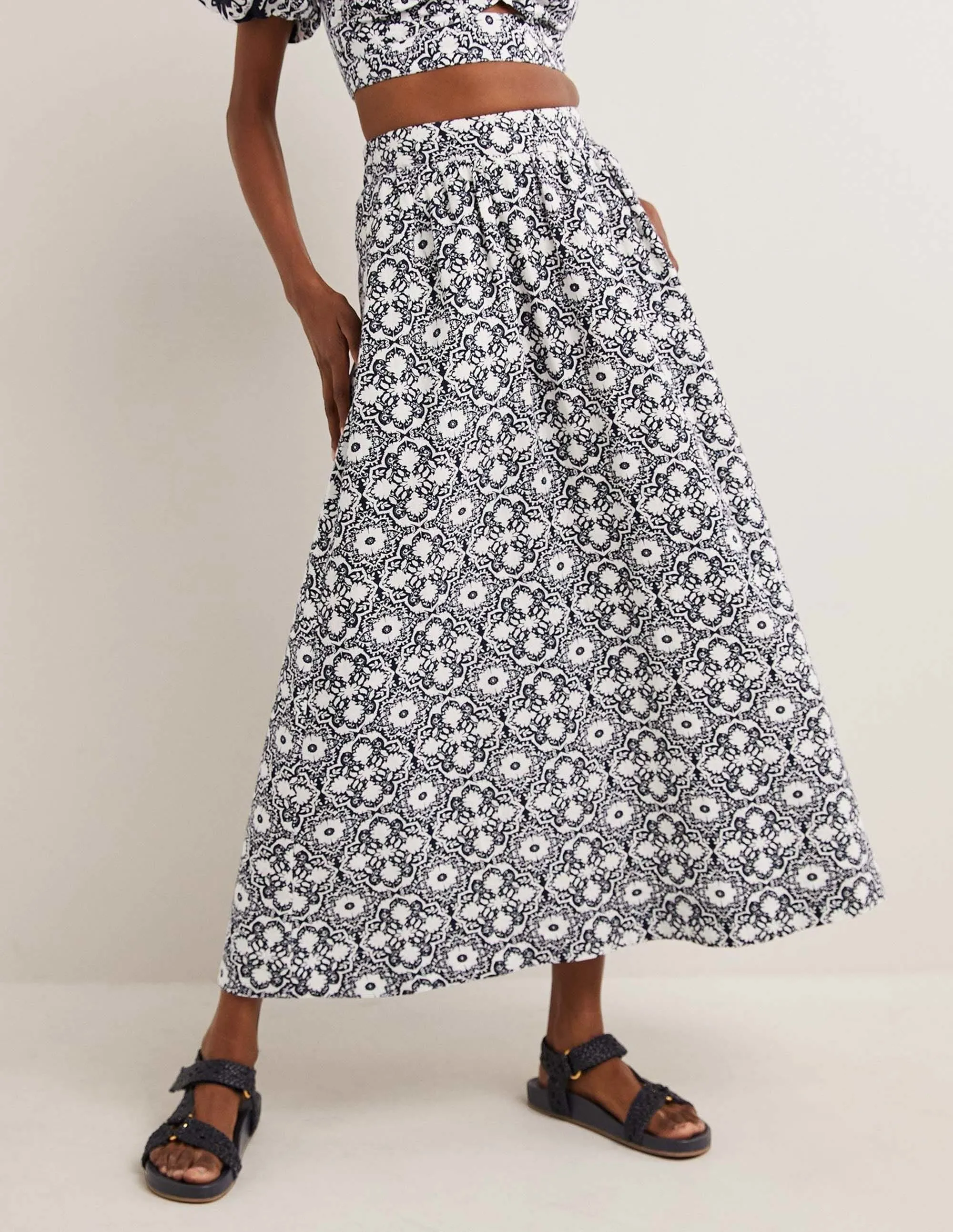 Linen Midi Skirt-French Navy, Bloomsbury Mono