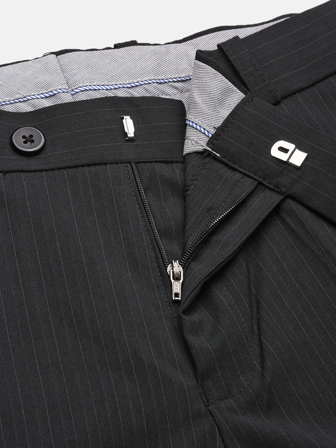 Men Black Striped Comfort Slim Fit Low-Rise Trousers