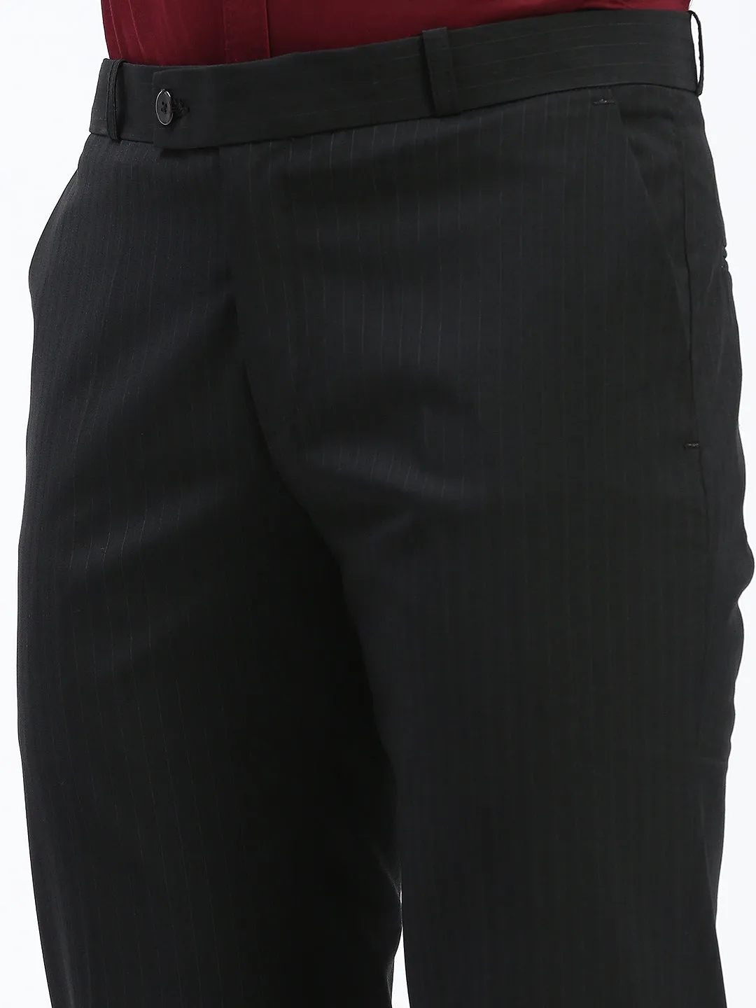 Men Black Striped Comfort Slim Fit Low-Rise Trousers