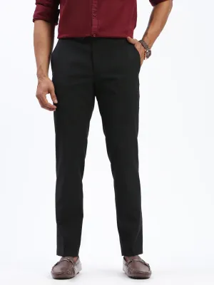 Men Black Striped Comfort Slim Fit Low-Rise Trousers