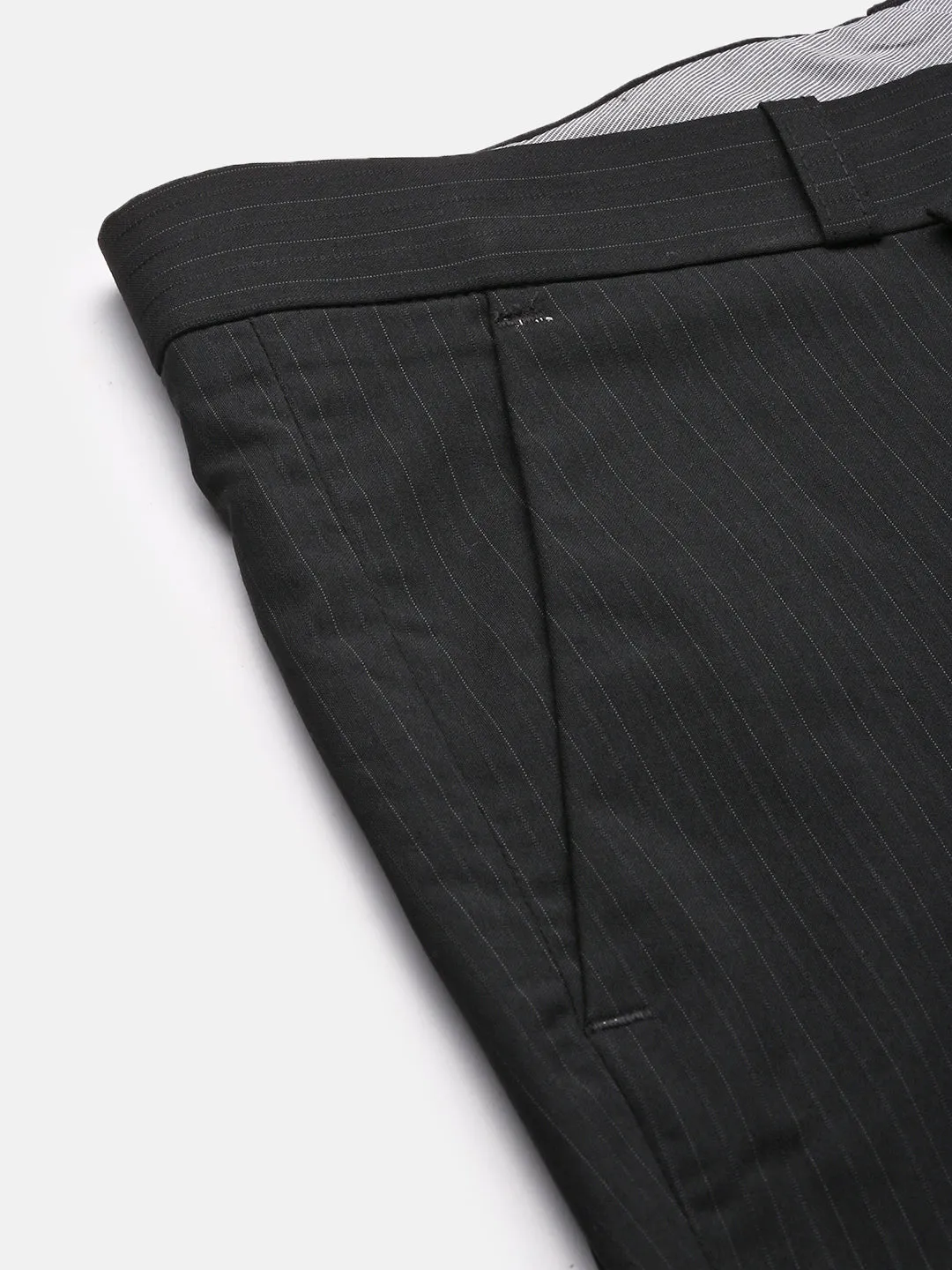 Men Black Striped Comfort Slim Fit Low-Rise Trousers