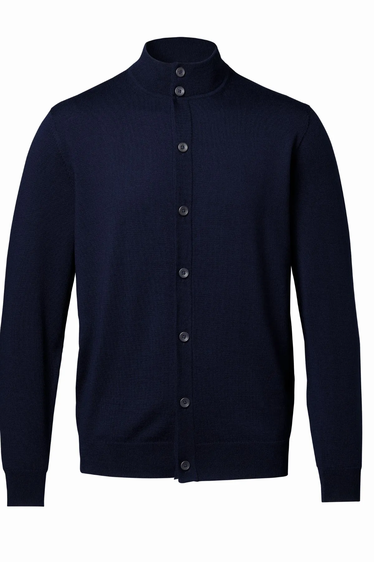 Navy Blue Button Through Funnel Neck Cardigan