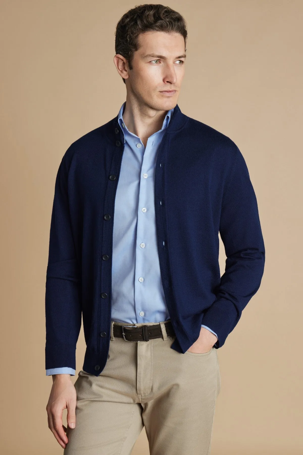 Navy Blue Button Through Funnel Neck Cardigan