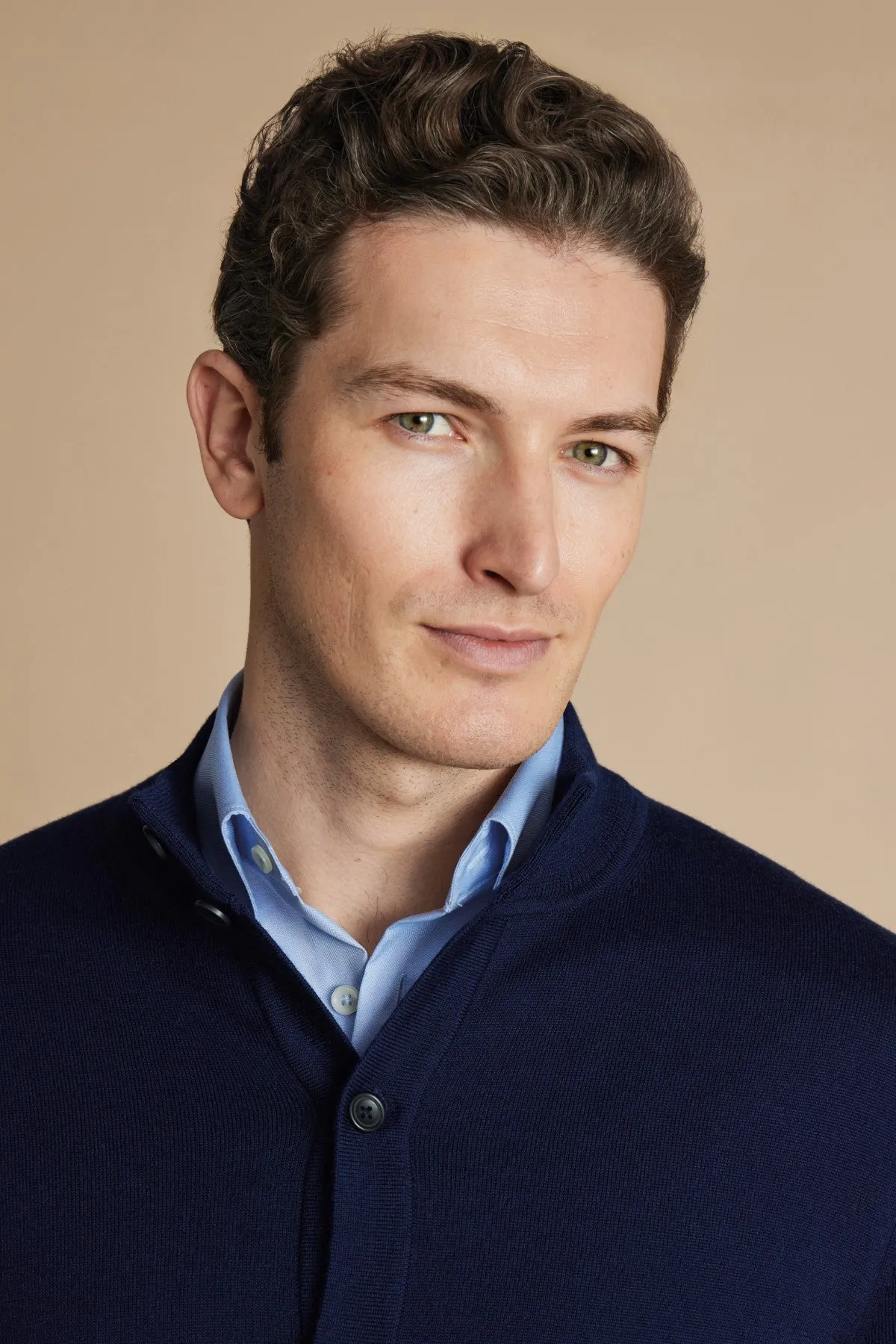 Navy Blue Button Through Funnel Neck Cardigan