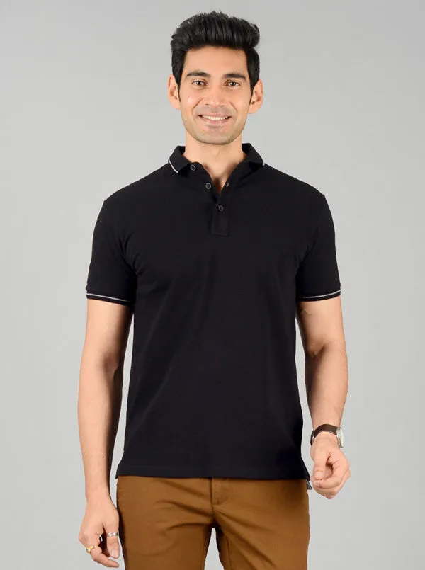 Phantom Black Solid Slim Fit Polo T-shirt | JadeBlue