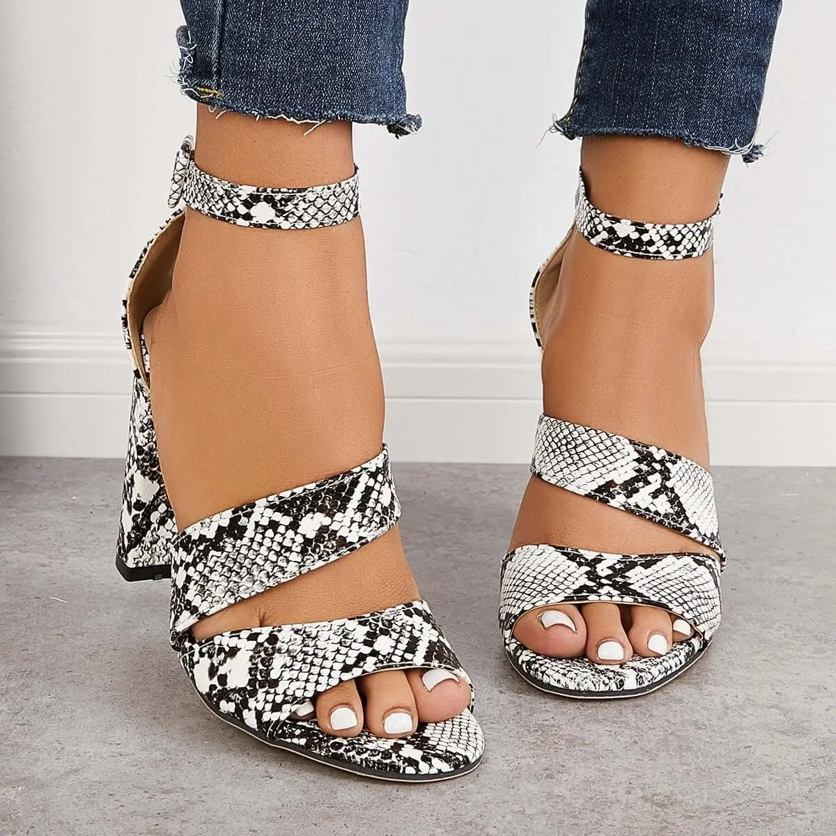 Sohiwoo  Women's Chunky Block High Dress Heels Open Toe Ankle Strap Sandals