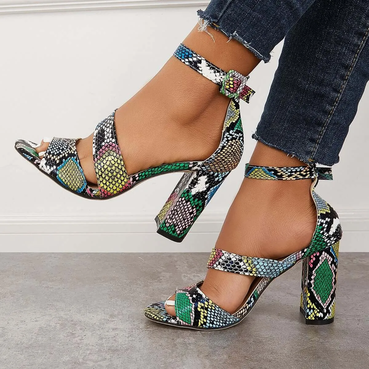 Sohiwoo  Women's Chunky Block High Dress Heels Open Toe Ankle Strap Sandals
