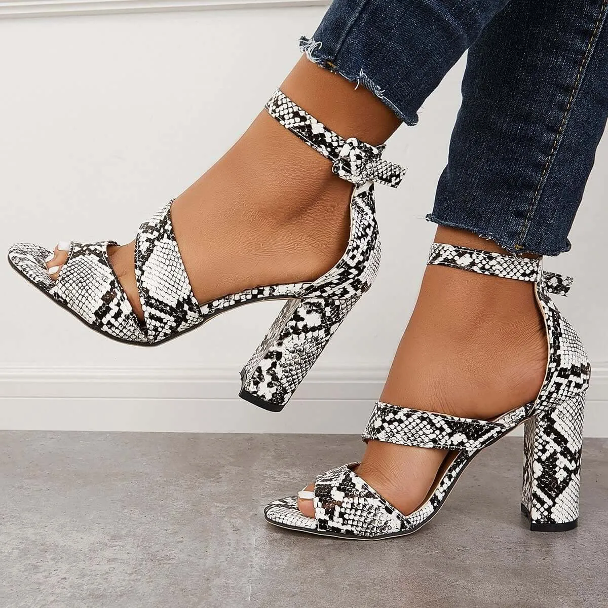 Sohiwoo  Women's Chunky Block High Dress Heels Open Toe Ankle Strap Sandals