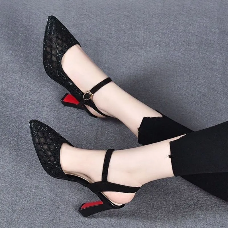 Womens Rhinestone Hollow-out Breathable High-heeled Sandals